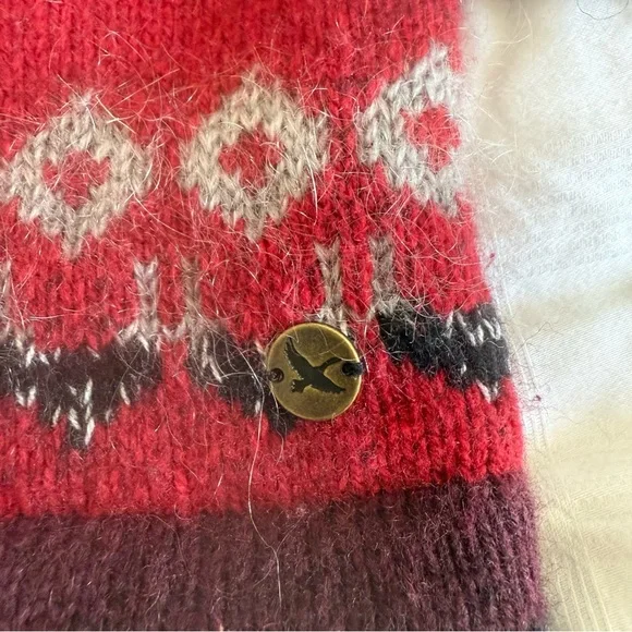 Eddie Bauer Red and Brown Cowl-neck Sweater, Wool/Mohair/Cotton/Nylon Blend. L. - Picture 10 of 10